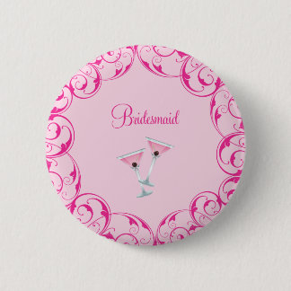 Bridesmaid Rosa Swirl Martini Button Knapp