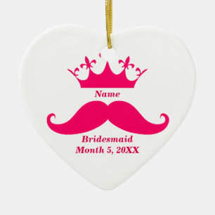 Bridesmaid Rosa Tiara och Mustache Heart Ornament