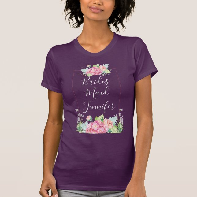 Bridesmaid Rosa Watercolor Blommigt Ram T Shirt (Framsida)