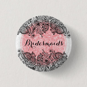 BridesMaid Rosa White and Black Paisley Snöre Knapp