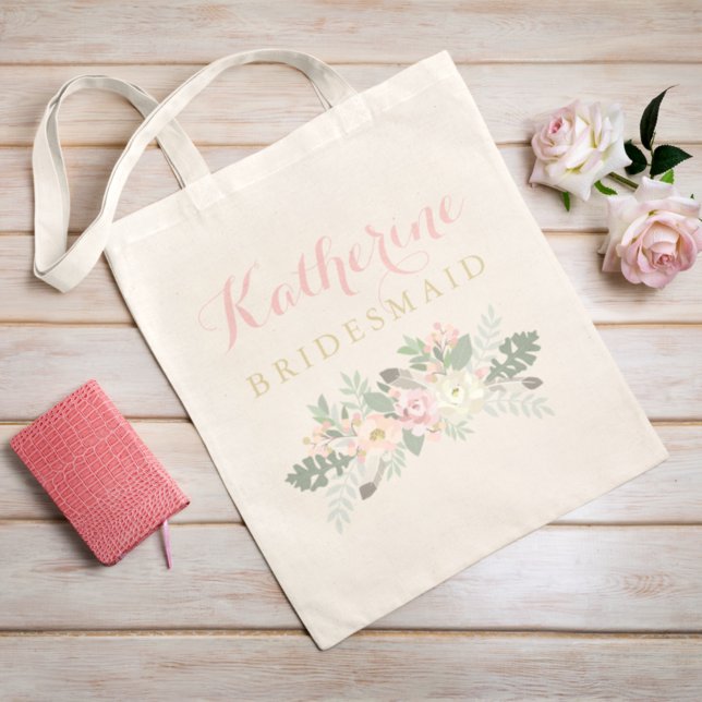Bridesmaid Rustic Rosa Guld Blommigt Boho Bröllop Tygkasse (Skapare uppladdad)