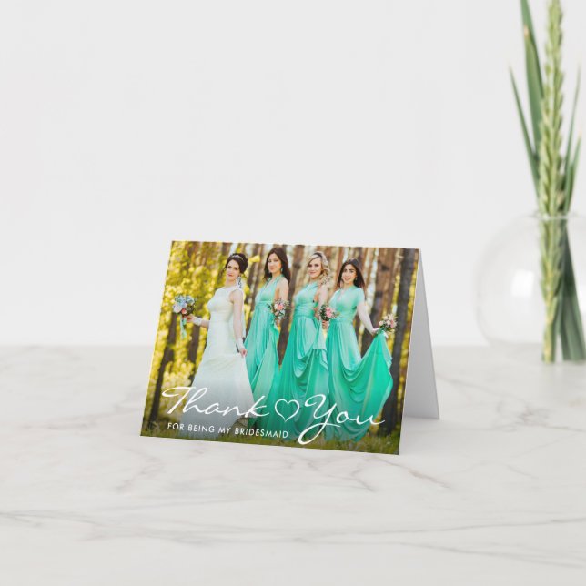 Bridesmaid Script Heart Photo Tackkort Kort (Framsida)