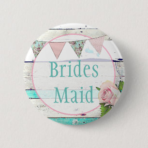 Bridesmaid Shabby Vintage Rustic Bröllopsfest Pin Knapp