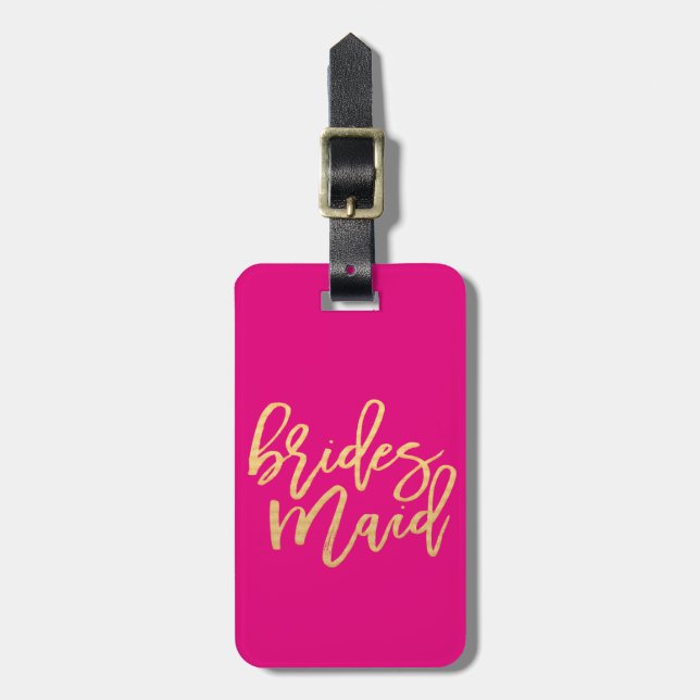Bridesmaid Shock rosa och Guld Travel Bagagebricka (Vertikal Framsida)