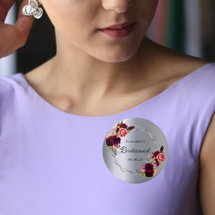 Bridesmaid silver blommigt burgundy knapp