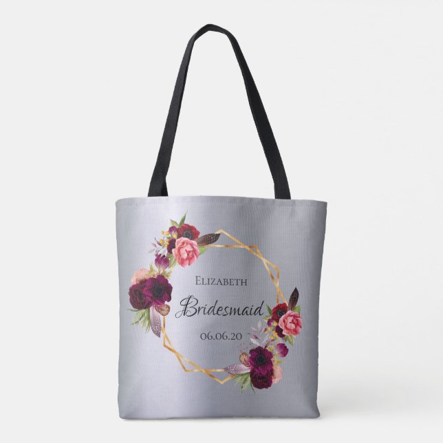 Bridesmaid silver blommigt burgundy tygkasse (Baksida)