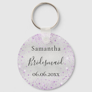 Bridesmaid silver violet gnistra elegant namn nyckelring