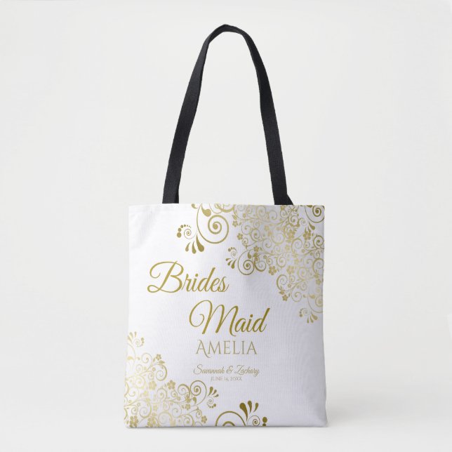 Bridesmaid Simple Elegant bröllop Tote Bag White Tygkasse (Framsida)