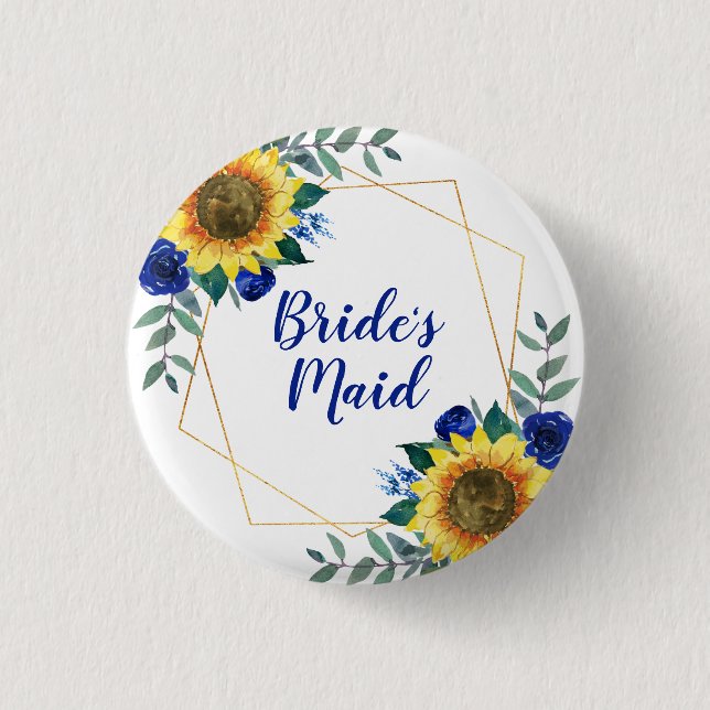 Bridesmaid Solros Geometric Blue Blommigt Knapp (Framsida)