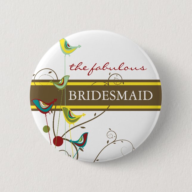 BRIDESMAID Sommarfåglar och Swirls Bröllop-knapp Knapp (Framsida)