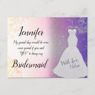 Bridesmaid Söt Rosa med Bröllop Dress Vykort