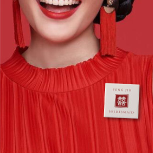 BRIDESMAID Square Dubbla Happity China Bröllop Knapp