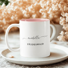 Bridesmaid svarta minimalistskript bachelorette Två-Tonad mugg