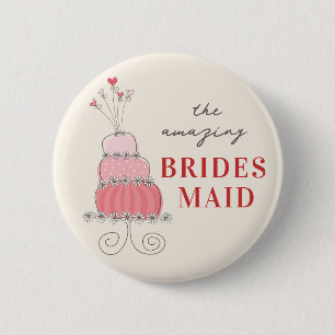 BRIDESMAID Sweet Rosa Bröllop Cake Namn bricka Knapp