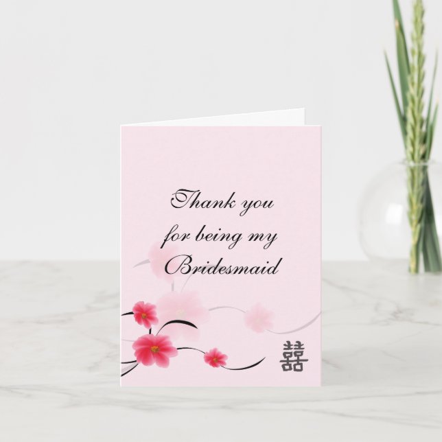 Bridesmaid - Tack, du Card Rosa Blommar Dubbla Ha Tack Kort (Framsida)