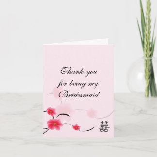Bridesmaid - Tack, du Card Rosa Blommar Dubbla Ha Tack Kort