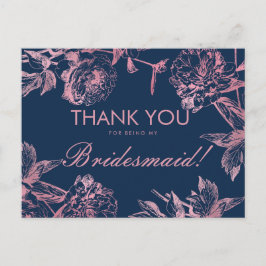 Bridesmaid Tack, enkel Blommigt, ro Guld Vykort