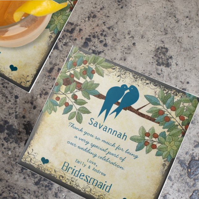 Bridesmaid Tack Gift Love birds Träd Tile Kakelplatta (Skapare uppladdad)
