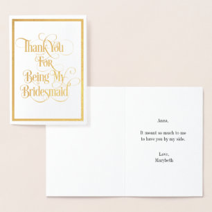 Bridesmaid Tack Gold Foil Card Folierat Kort