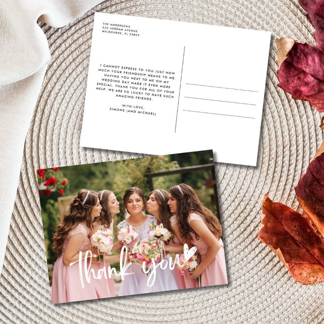 Bridesmaid Tack Photo Bröllop Vykort (Bridesmaid Thank You Photo Wedding Postcard)