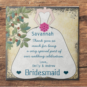 Bridesmaid Tack Tile Gown med Träd Swirls Kakelplatta