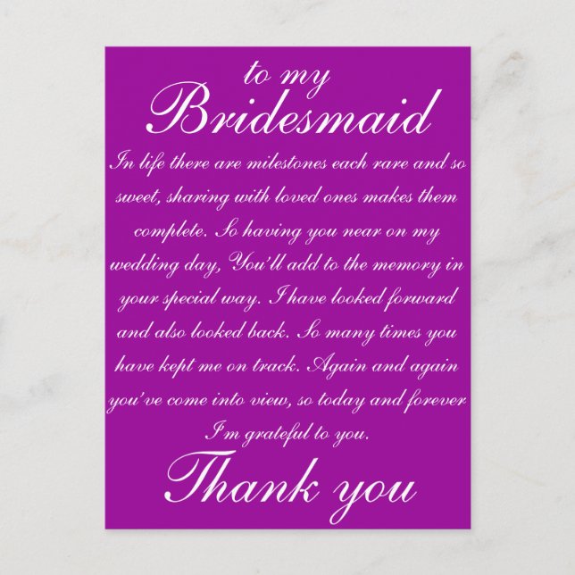 Bridesmaid Tack Vykort (Framsida)