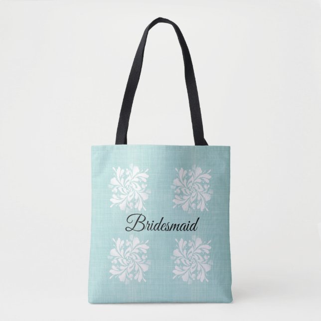 Bridesmaid Teal and White Blommigt Tote Bag Tygkasse (Framsida)
