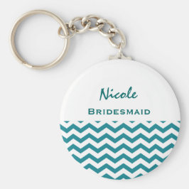 Bridesmaid Teal and White Chevrons V08 Nyckelring