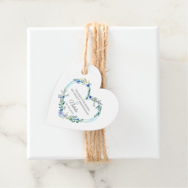 Bridesmaid Thank You Floral Heart Garland in Blue Gåvor Etiketter (På plats)