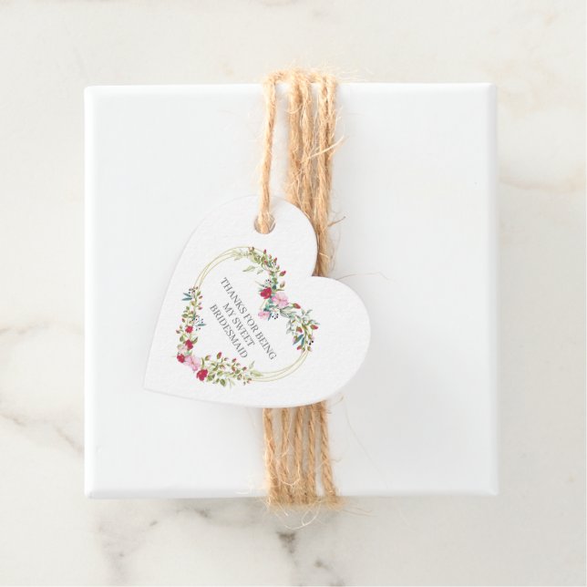 Bridesmaid Thank You Floral Heart Garland in Red Gåvor Etiketter (På plats)
