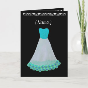 Bridesmaid TURQUOISE & WHITE Gown & Flowered Trim Inbjudan