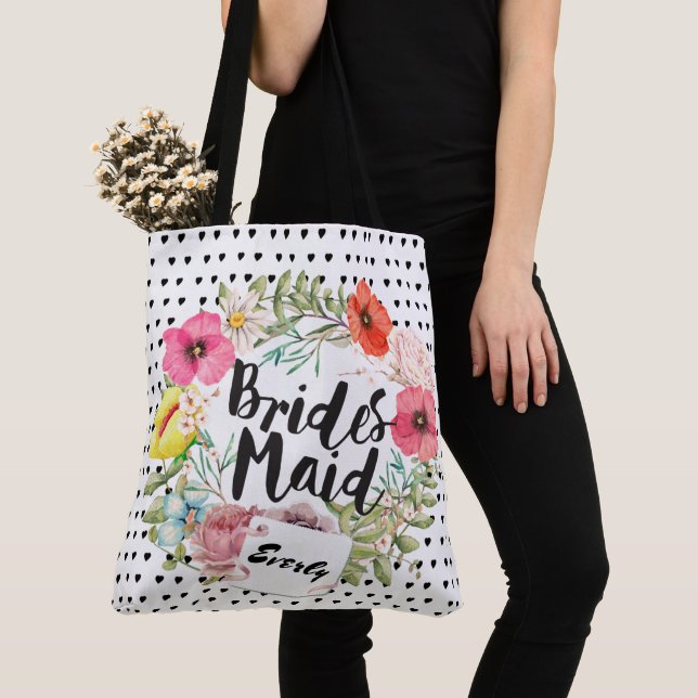 Bridesmaid Typography Watercolor Blommigt Wandeans Tygkasse (Närbild)