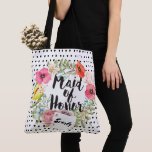 Bridesmaid Typography Watercolor Blommigt Wandeans Tygkasse<br><div class="desc">Maid of honor Din Maid of honor-Namn eller en till två Ord-citattypografi Watercolor Watercolor Ro WandeBlack and White Heart Mönster Sprigs and twigs and Ferners and Rosor</div>