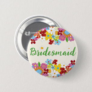 BRIDESMAID Vår blommor Garden Wedding Namn bricka Knapp