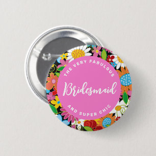 BRIDESMAID Vår blommor Garden Wedding Namn bricka Knapp