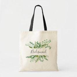 Bridesmaid. Vattenfärgad greenery botanical bröllo Tygkasse