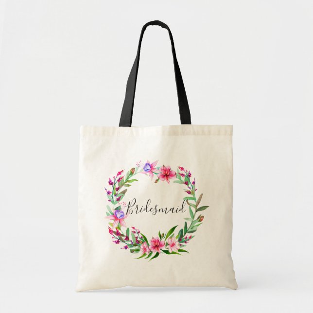 Bridesmaid. Vattenfärgad tropisk blommigt bröllop Tygkasse (Framsidan)