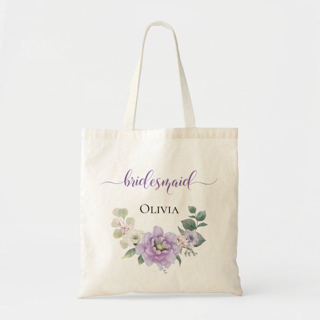 Bridesmaid Watercolor Blommigt Peony Lavender Tygkasse (Framsidan)