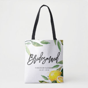 Bridesmaid Watercolor Lemon Bröllop Tote Bag Tygkasse