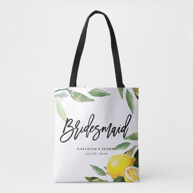Bridesmaid Watercolor Lemon Bröllop Tote Bag Tygkasse (Framsida)