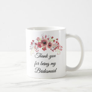 Bridesmaid Watercolor Rosa Flower Bouquet Mugg