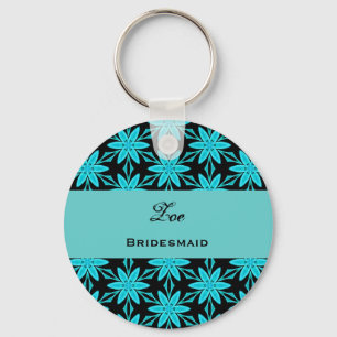 Bridesmaid Wedding Favor Aqua Flowers V0447 Nyckelring