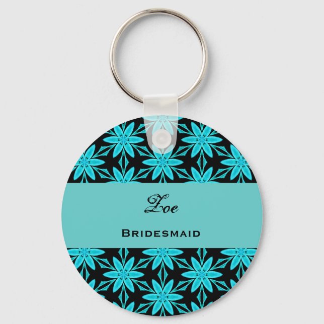 Bridesmaid Wedding Favor Aqua Flowers V0447 Nyckelring (Framsida)