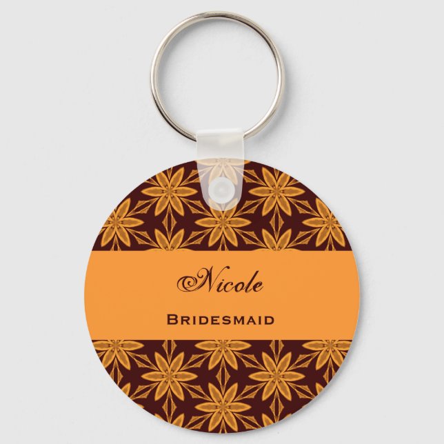 Bridesmaid Wedding Favor Guld Star Flowers V026 Nyckelring (Framsida)