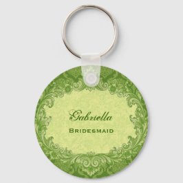 Bridesmaid Wedding Favor Lime Green Damask G306 Nyckelring