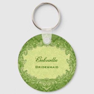 Bridesmaid Wedding Favor Lime Green Damask G306 Nyckelring