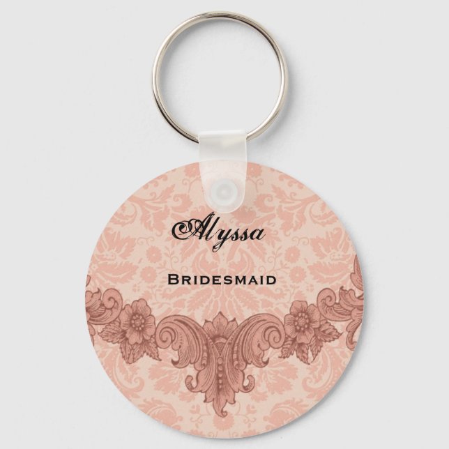 Bridesmaid Wedding Favor Peach Vintage B029 Nyckelring (Framsida)