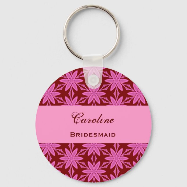 Bridesmaid Wedding Favor Rosa Flowers V0448 Nyckelring (Framsida)