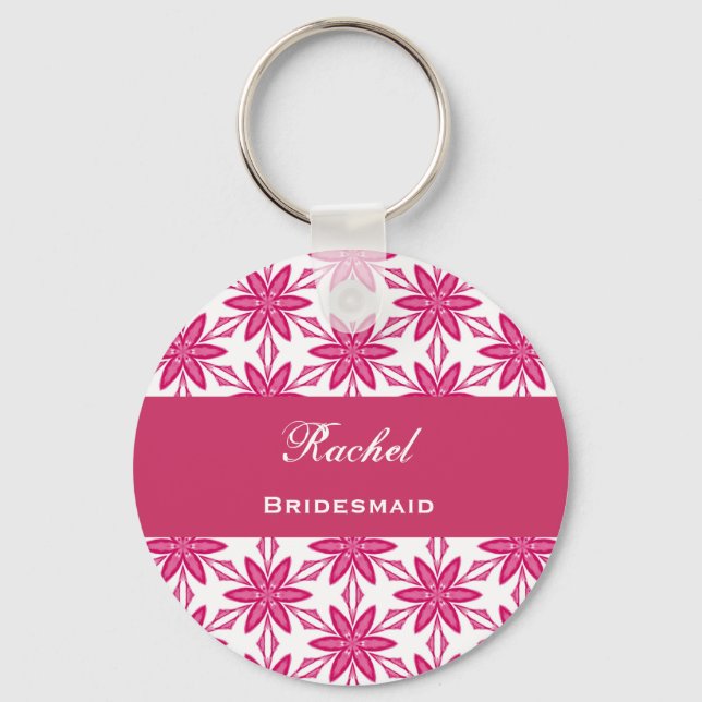 Bridesmaid Wedding Favor Rosa Star Flowers V023 Nyckelring (Framsida)