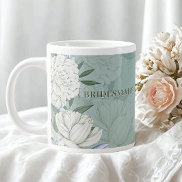 Bridesmaid Wedding Gift – Sage Green & Peonies Jumbo Mugg